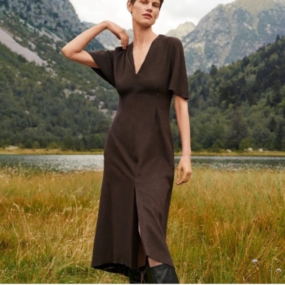MNG committed collection recycled wool dress midi dress brown new size 6 - Picture 1 of 14